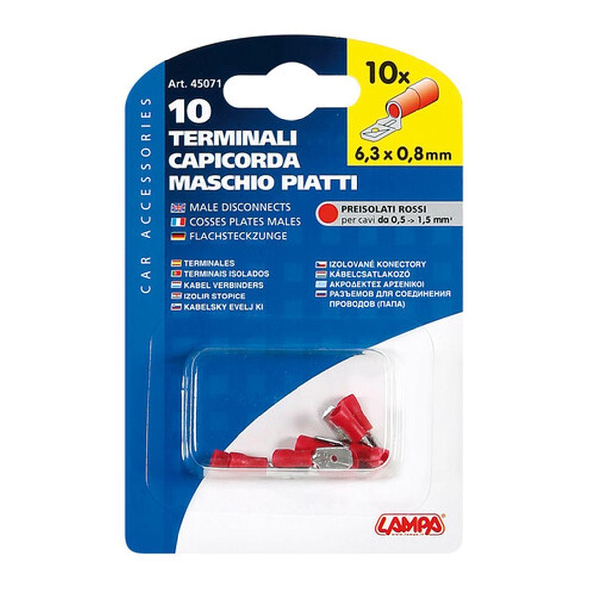 10 terminali - capicorda maschio piatti - Rosso