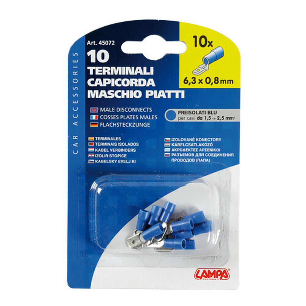 10 terminali - capicorda maschio piatti - Blu
