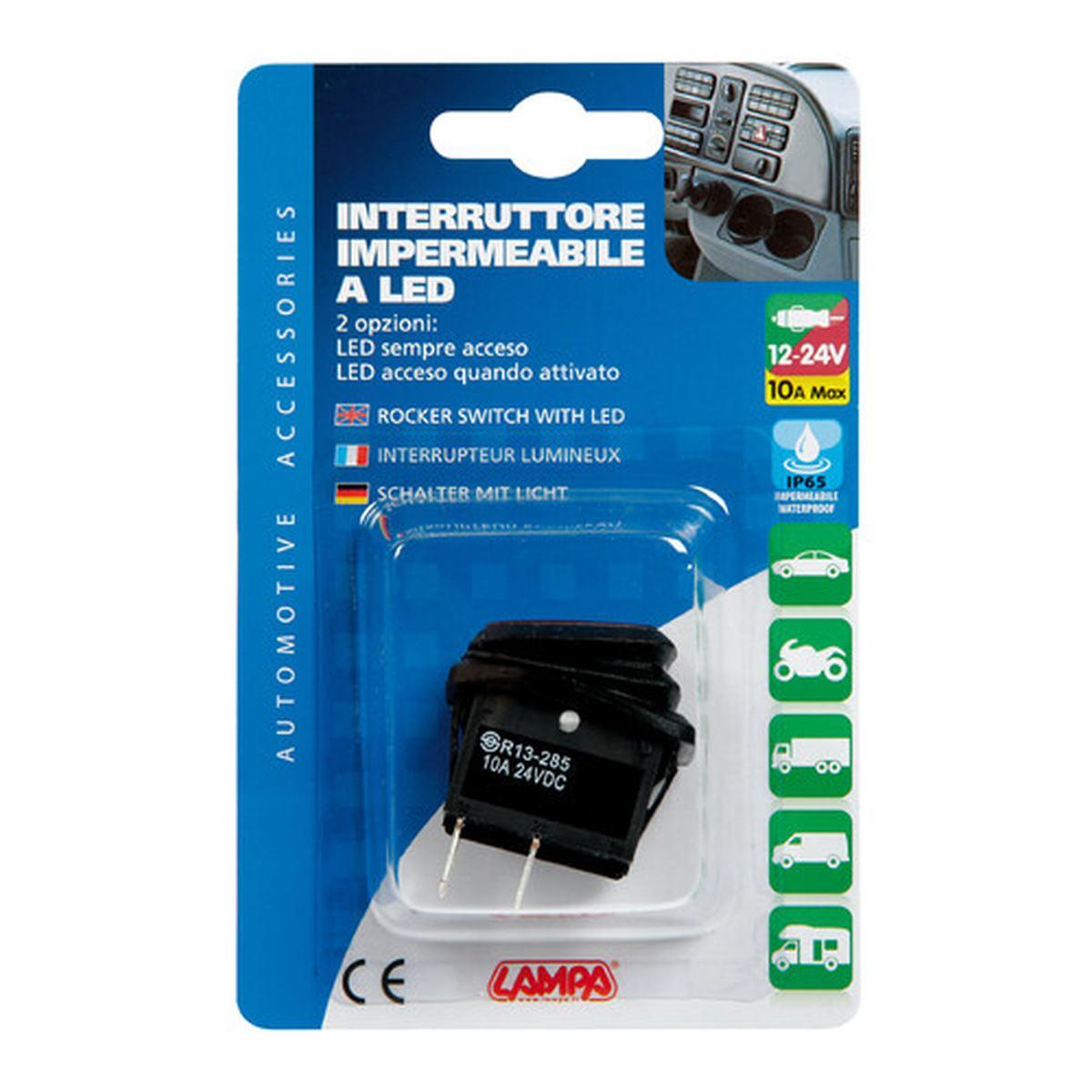 Interruttore impermeabile con led - 12/24V - Rosso