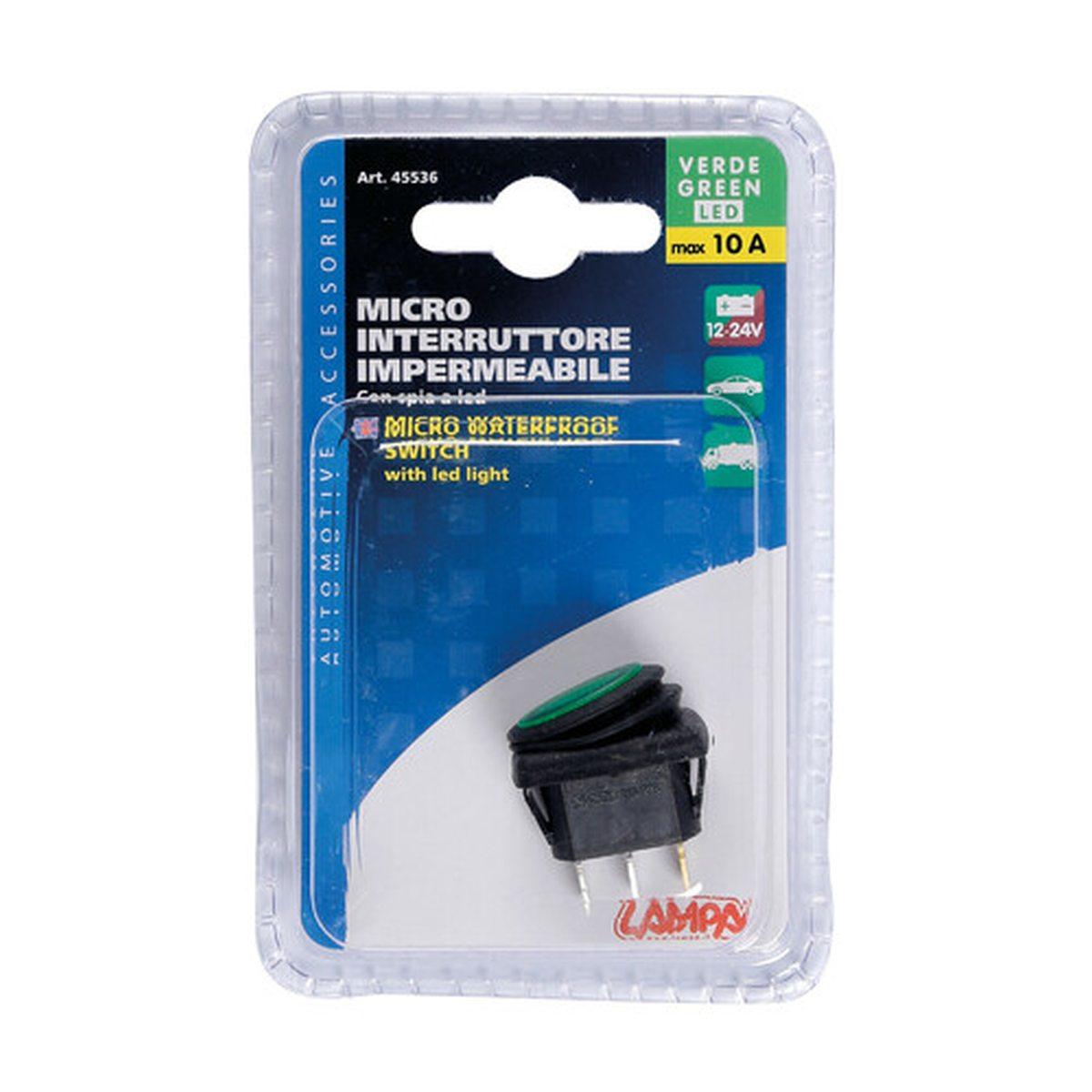 Micro interruttore impermeabile con led - 12/24V - Verde
