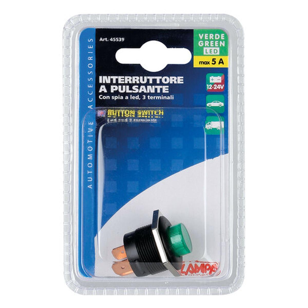 Interruttore a pulsante con spia a Led - 12/24V - Verde
