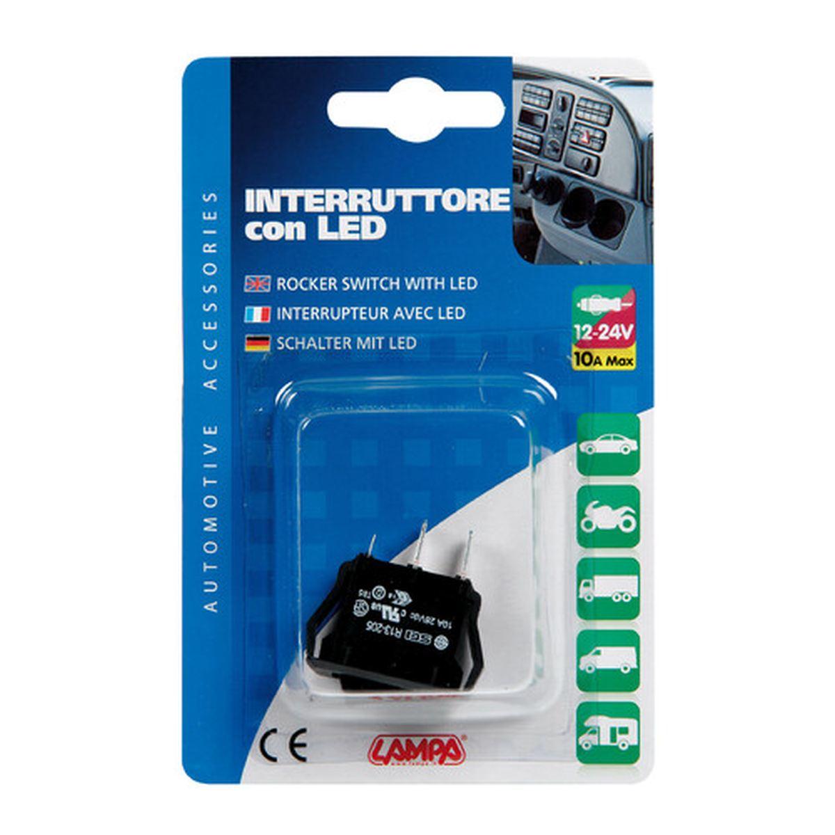 Micro interruttore con spia a Led - 12/24V - Rosso