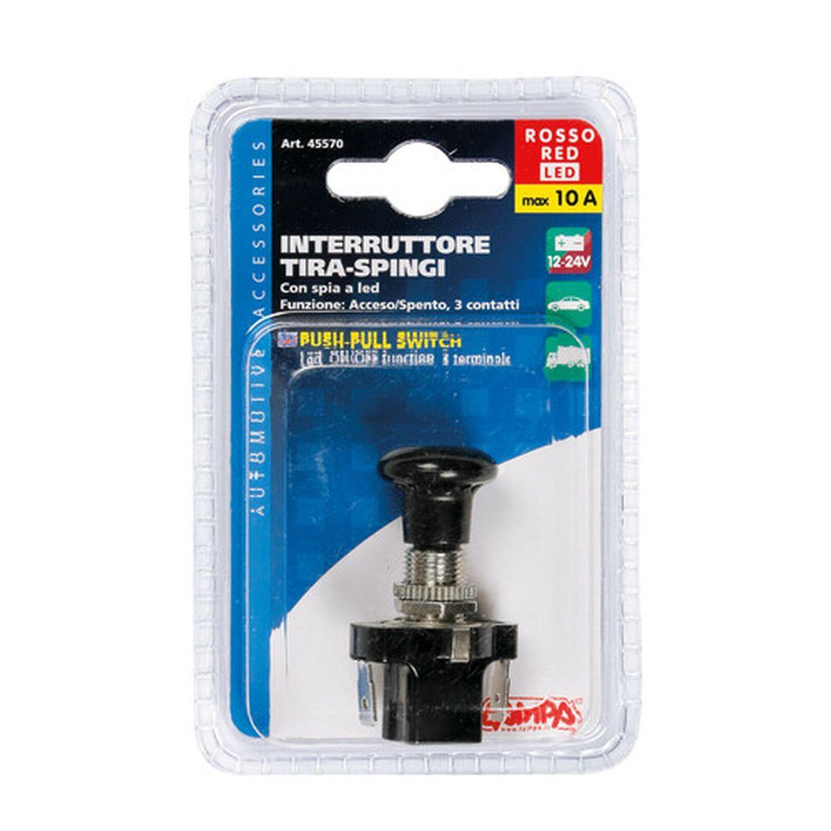 Interruttore tira/spingi a led - 12V - Rosso - 10A