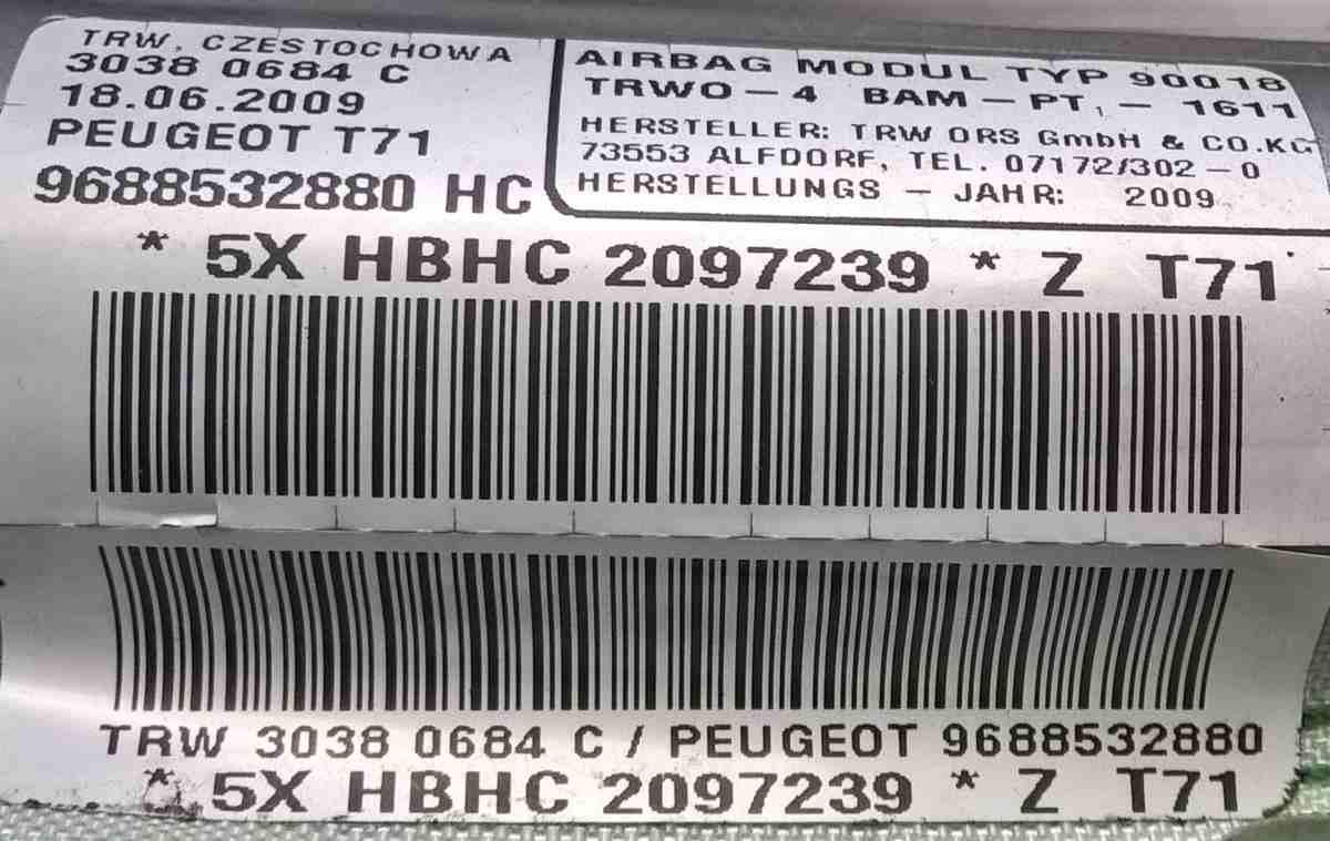 airbag a tendina dx peugeot 308 9688532880hc
