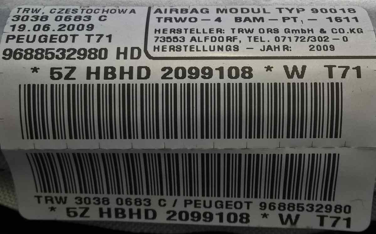 airbag a tendina sx peugeot 308 9688532980hd