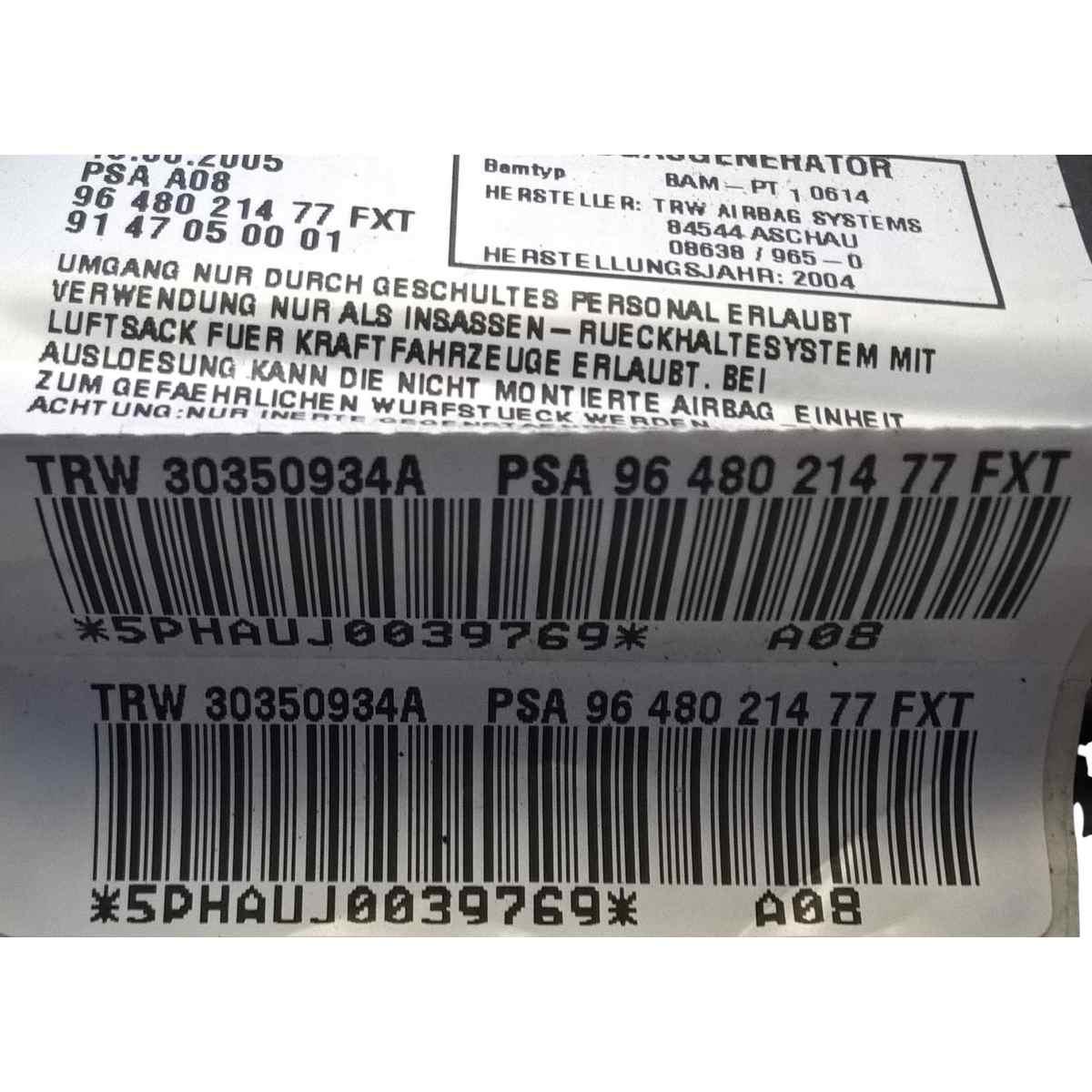 airbag sedile ant dx peugeot 1007 9648021477