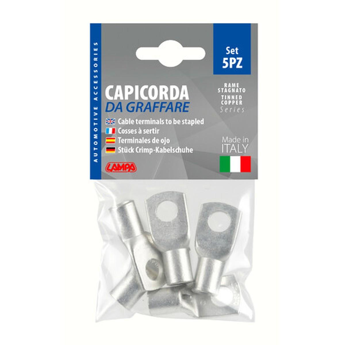 Set 5 pz capicorda da graffare in rame stagnato - sezione 50 mm - foro 10 mm
