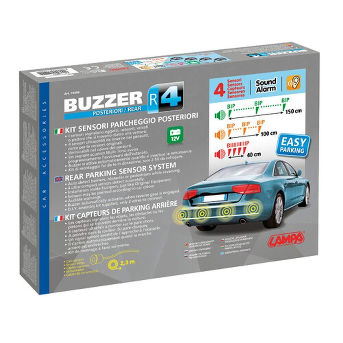 Buzzer R4, kit 4 sensori parcheggio posteriori, 12V