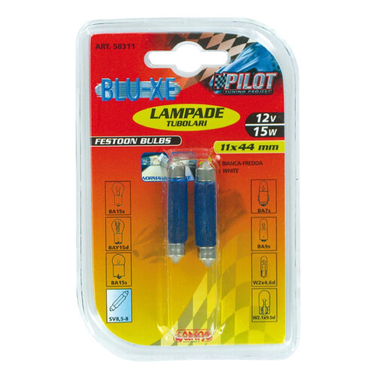 Blue Dyed Glass, Lampada siluro - 11x44 mm - 15W - SV8,5-8 - 12V - D/Blister