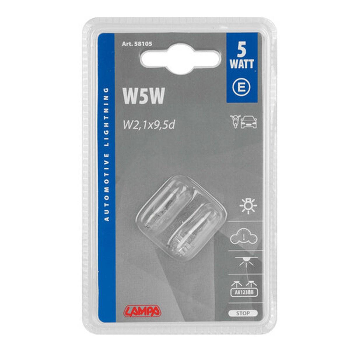 12V Lampada con zoccolo vetro - W5W - 5W - W2,1x9,5d - 2 pz - D/Blister