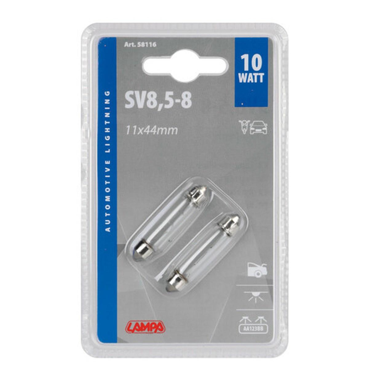 12V Lampada siluro - 11x44 mm - 10W - SV8,5-8 - 2 pz - D/Blister