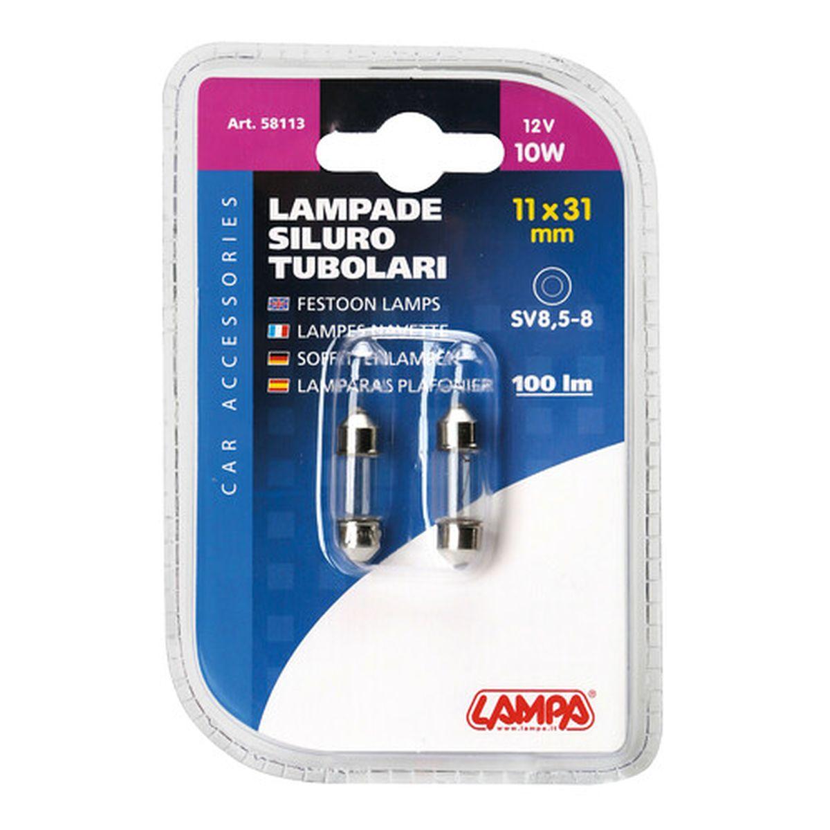 12V Lampada siluro - 11x31 mm - 10W - SV8,5-8 - 2 pz - D/Blister