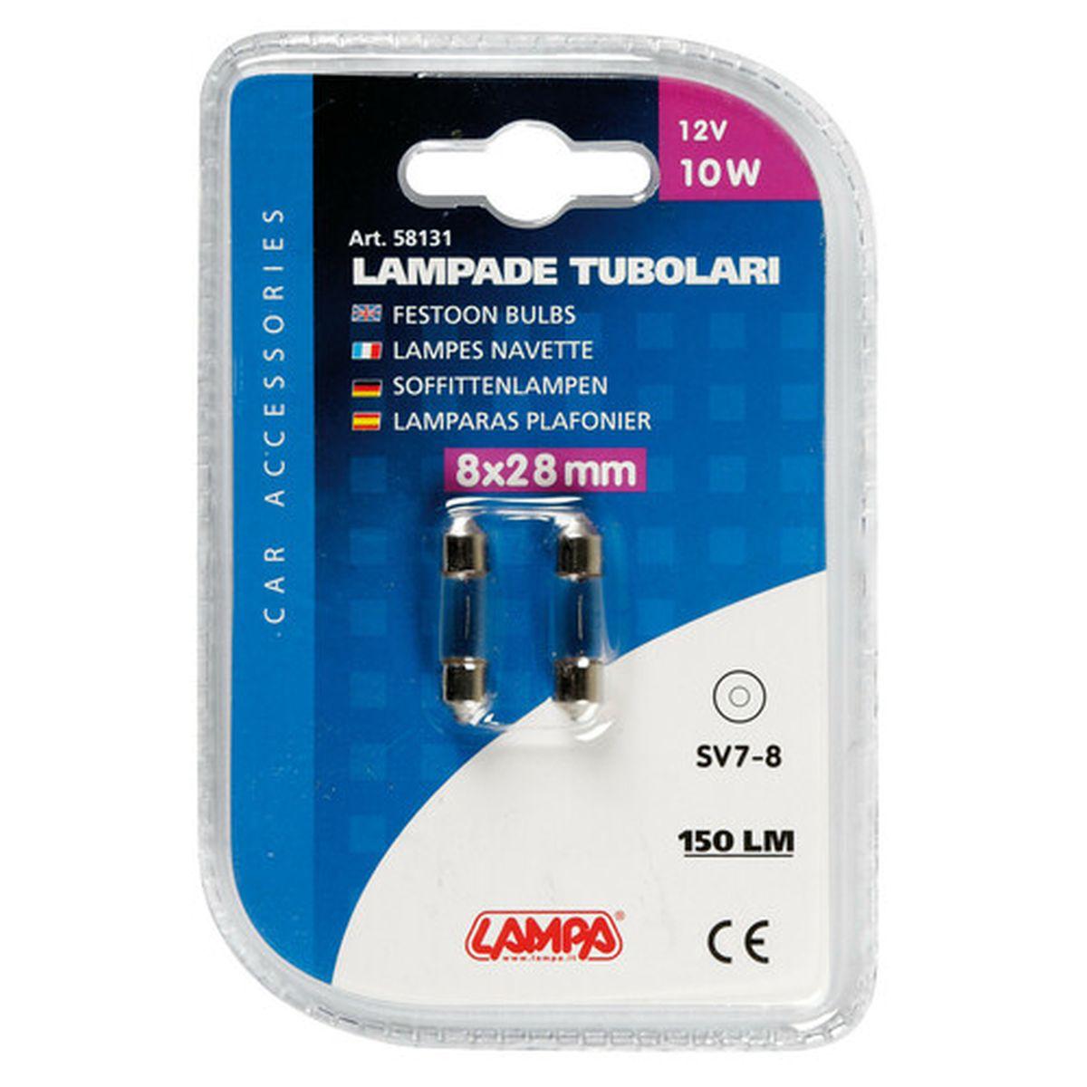12V Lampada siluro - 8x28 mm - 10W - SV7-8 - 2 pz - D/Blister