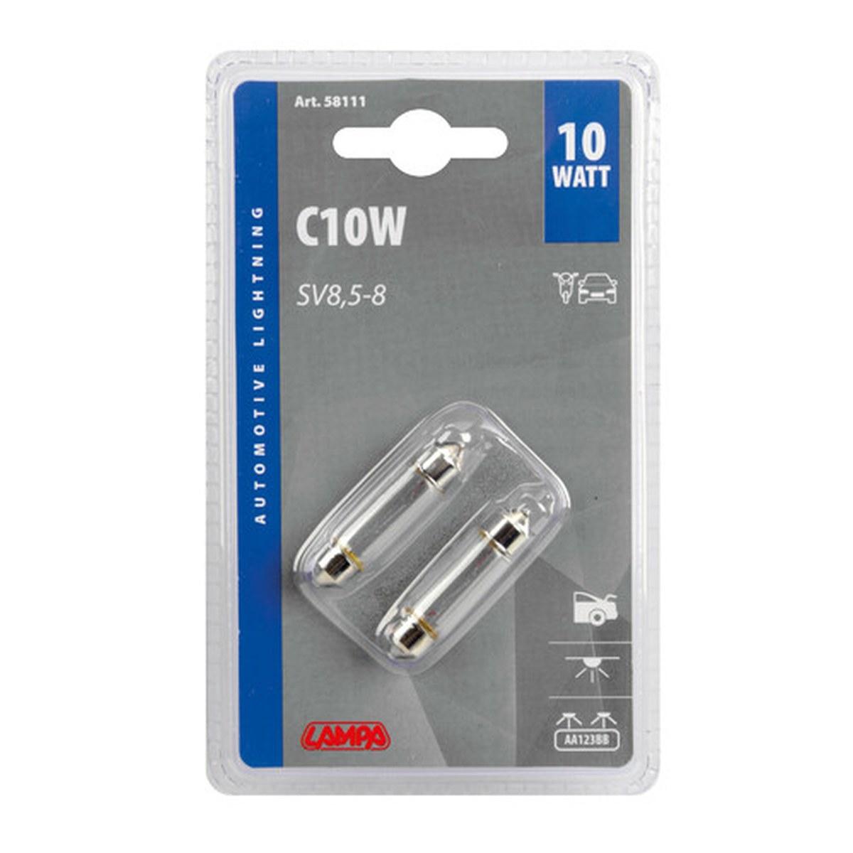 12V Lampada siluro - C10W - 11x35 mm - 10W - SV8,5-8 - 2 pz - D/Blister