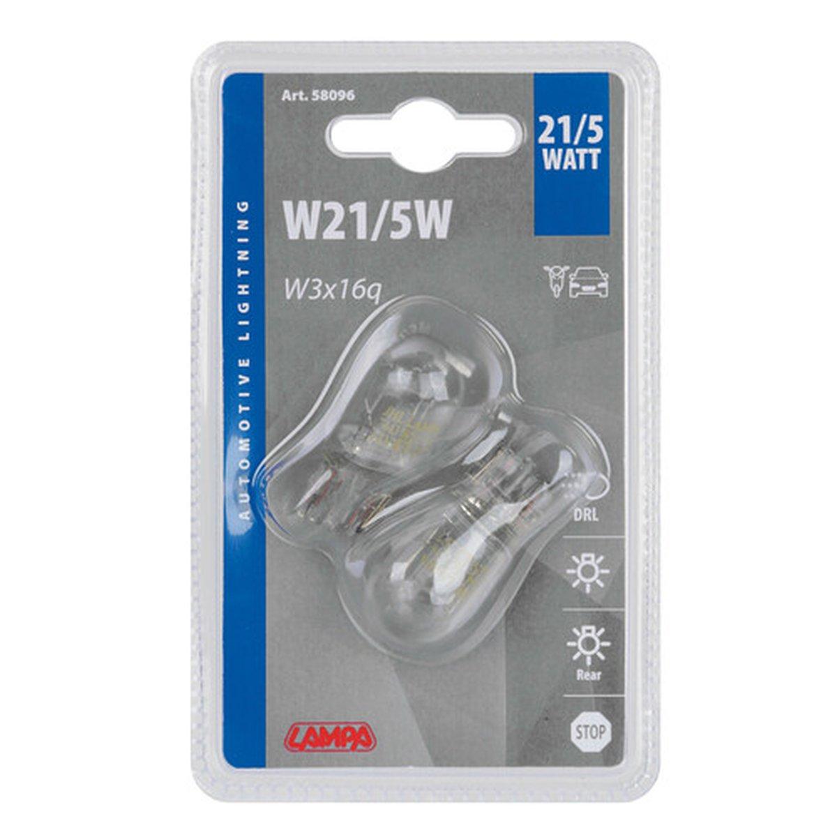 12V Lampada con zoccolo vetro - W21/5W - 21/5W - W3x16q - 2 pz - D/Blister